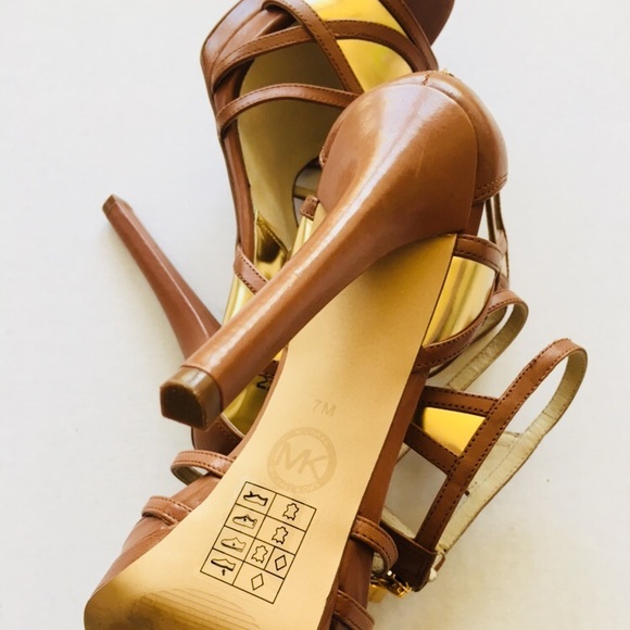 Michael Kors Strappy Heels, Brown and Gold, Sz 7 - Picture 7 of 8